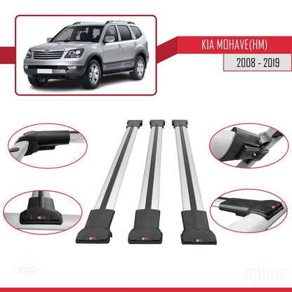 Compatible with Kia Mohave (HM) 2008-2019 FLY Model Car Roof Rack Cross Bar Grey Aluminium 3 Bars
