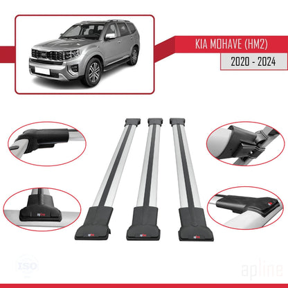 Compatible with Kia Mohave 2 (HM2) 2020-2024 FLY Model Car Roof Rack Cross Bar Grey Aluminium 3 Bars