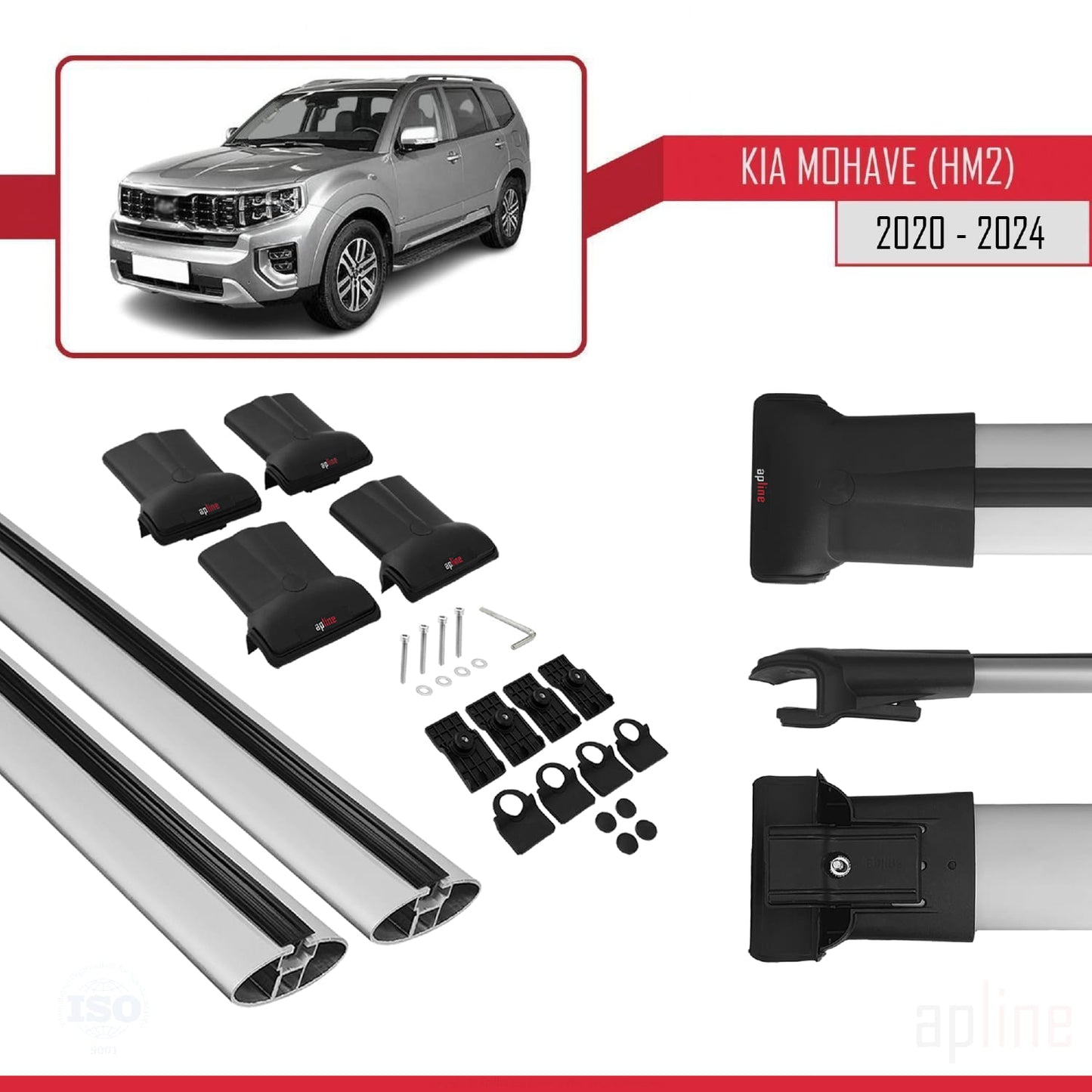 Compatible with Kia Mohave 2 (HM2) 2020-2024 FLY Model Car Roof Rack Cross Bar Grey Aluminium 2 Bars