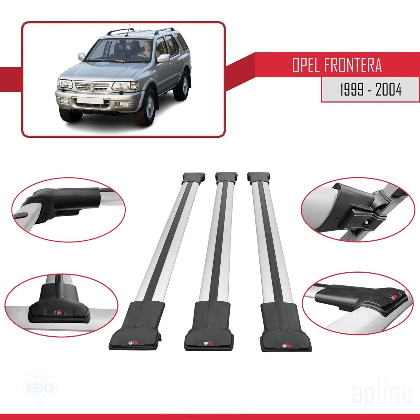 Compatible with Opel Frontera 2 1999-2004 FLY Model Car Roof Rack Cross Bar Grey Aluminium 3 Bars