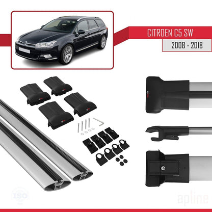 Compatible with Citroen C5 II Tourer 2008-2018 FLY Model Car Roof Rack Cross Bar Grey Aluminium 2 Bars