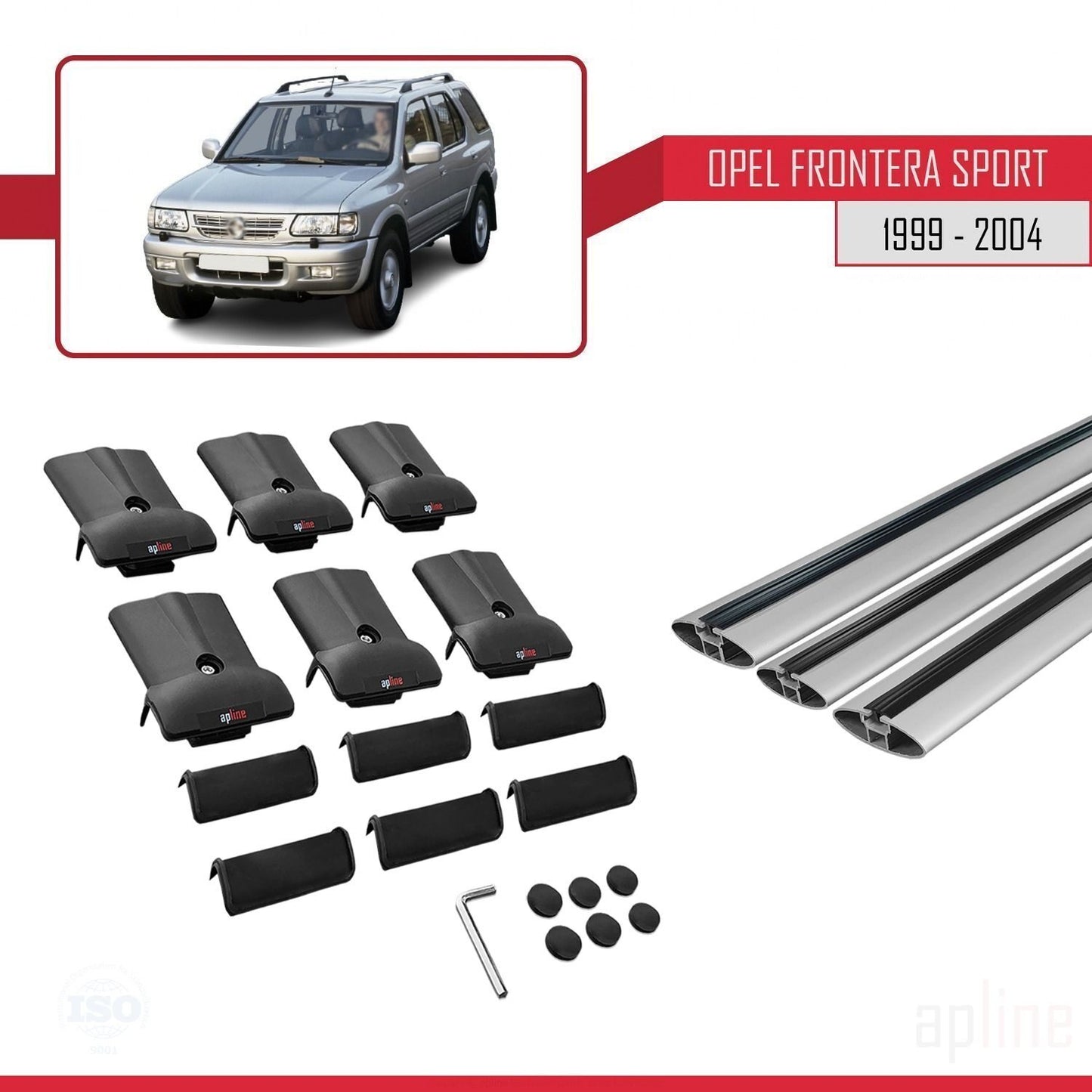 Compatible with Opel Frontera Sport 2 1999-2004 FLY Model Car Roof Rack Cross Bar Grey Aluminium 3 Bars