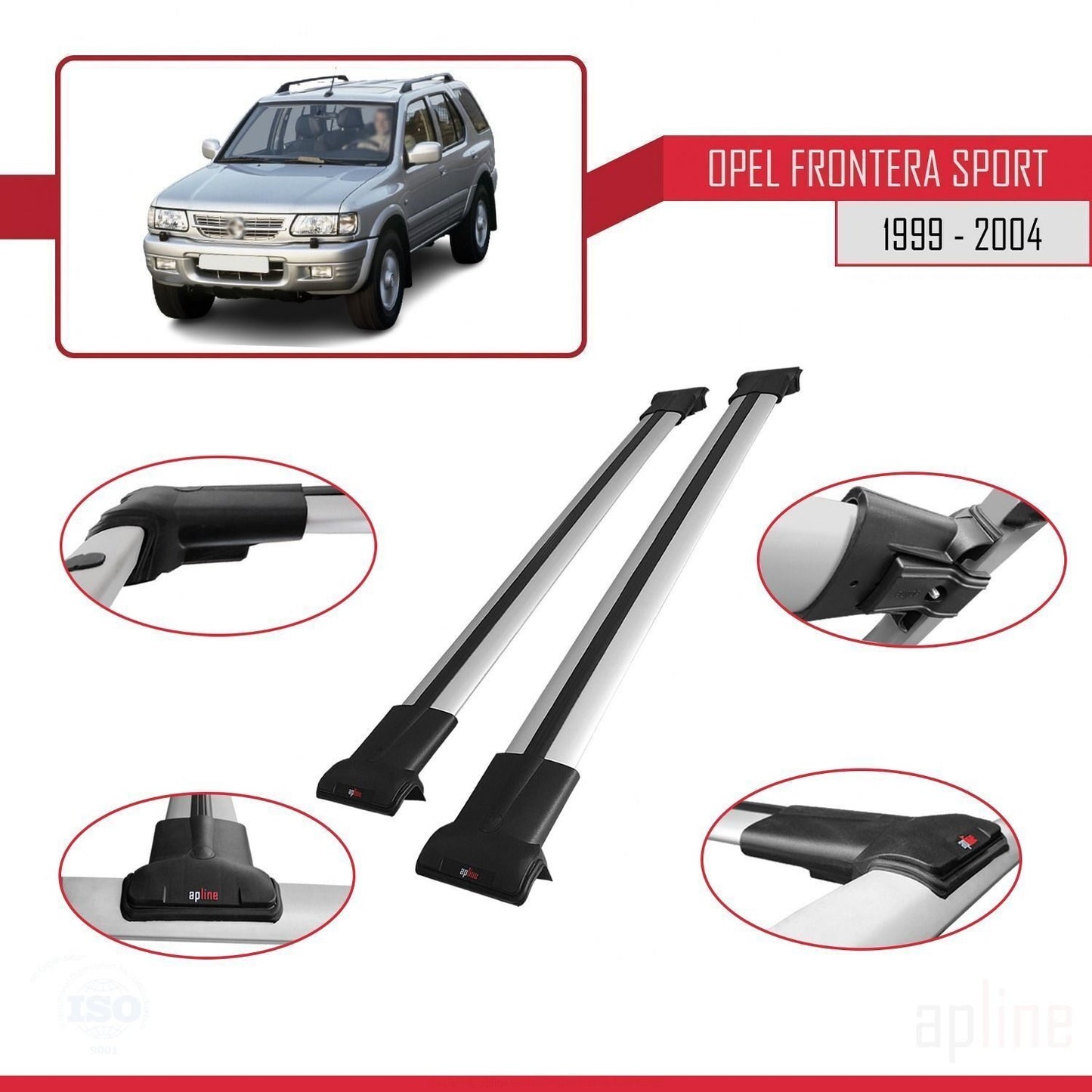 Compatible with Opel Frontera Sport 2 1999-2004 FLY Model Car Roof Rack Cross Bar Grey Aluminium 2 Bars