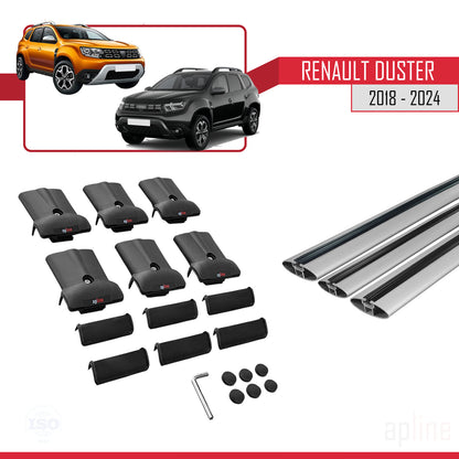 Compatible with Renault Duster 2 (HM) 2018-2024 FLY Model Car Roof Rack Cross Bar Grey Aluminium 3 Bars