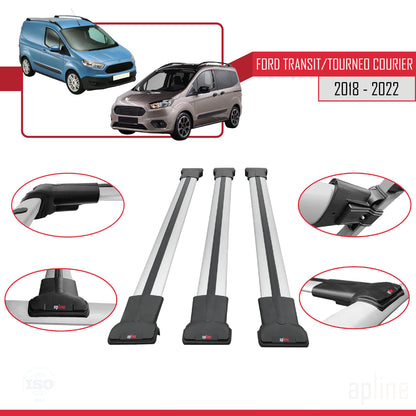 Compatible with Ford Transit/Tourneo Courier Post-Facelift 2018-2022 FLY Model Car Roof Rack Cross Bar Grey Aluminium 3 Bars