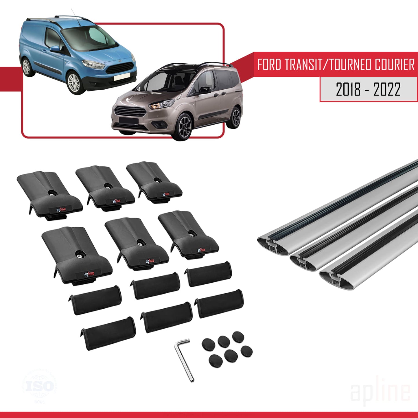 Compatible with Ford Transit/Tourneo Courier Post-Facelift 2018-2022 FLY Model Car Roof Rack Cross Bar Grey Aluminium 3 Bars