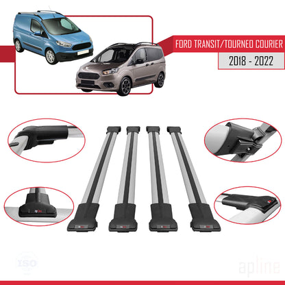 Compatible with Ford Transit/Tourneo Courier Post-Facelift 2018-2022 FLY Model Car Roof Rack Cross Bar Grey Aluminium 4 Bars
