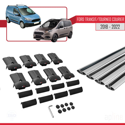 Compatible with Ford Transit/Tourneo Courier Post-Facelift 2018-2022 FLY Model Car Roof Rack Cross Bar Grey Aluminium 4 Bars