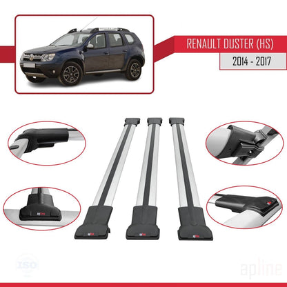 Compatible with Renault Duster (HS) Post-Facelift 2014-2017 FLY Model Car Roof Rack Cross Bar Grey Aluminium 3 Bars