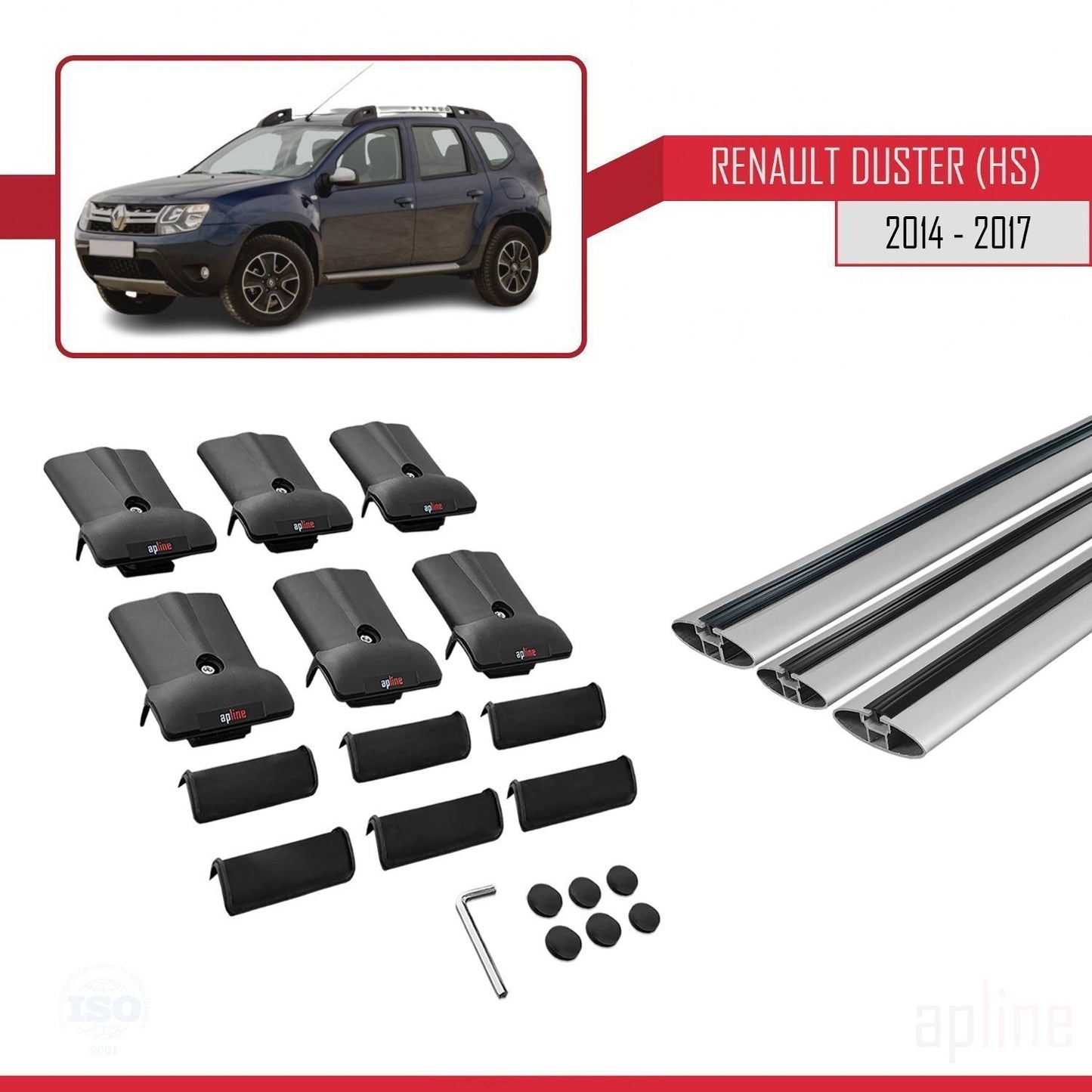 Compatible with Renault Duster (HS) Post-Facelift 2014-2017 FLY Model Car Roof Rack Cross Bar Grey Aluminium 3 Bars