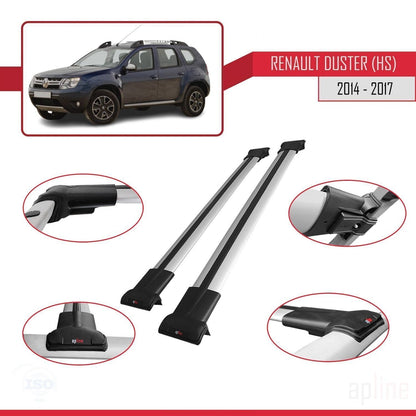 Compatible with Renault Duster (HS) Post-Facelift 2014-2017 FLY Model Car Roof Rack Cross Bar Grey Aluminium 2 Bars
