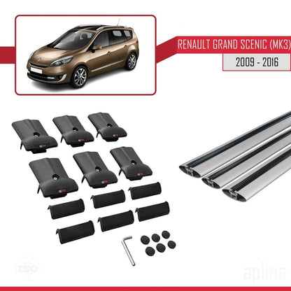 Compatible with Renault Grand Scenic 3 2009-2016 FLY Model Car Roof Rack Cross Bar Grey Aluminium 3 Bars