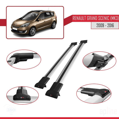 Compatible with Renault Grand Scenic 3 2009-2016 FLY Model Car Roof Rack Cross Bar Grey Aluminium 2 Bars