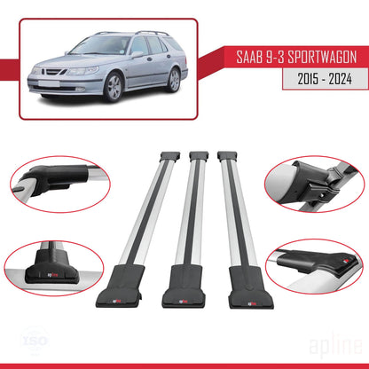 Compatible with Saab 9-3 II SW 2006-2012 FLY Model Car Roof Rack Cross Bar Grey Aluminium 3 Bars