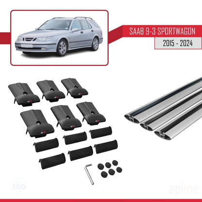 Compatible with Saab 9-3 II SW 2006-2012 FLY Model Car Roof Rack Cross Bar Grey Aluminium 3 Bars