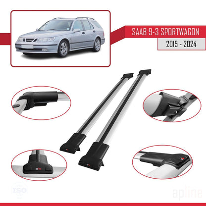 Compatible with Saab 9-3 II SW 2006-2012 FLY Model Car Roof Rack Cross Bar Grey Aluminium 2 Bars