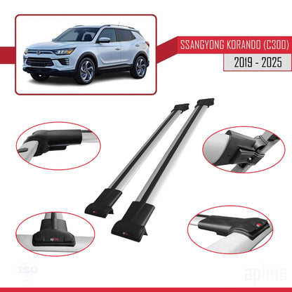 Compatible with Ssangyong Korando 4 (C300) 2019-2025 FLY Model Car Roof Rack Cross Bar Grey Aluminium 2 Bars