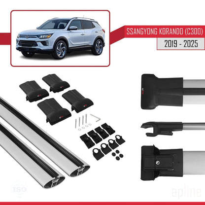 Compatible with Ssangyong Korando 4 (C300) 2019-2025 FLY Model Car Roof Rack Cross Bar Grey Aluminium 2 Bars