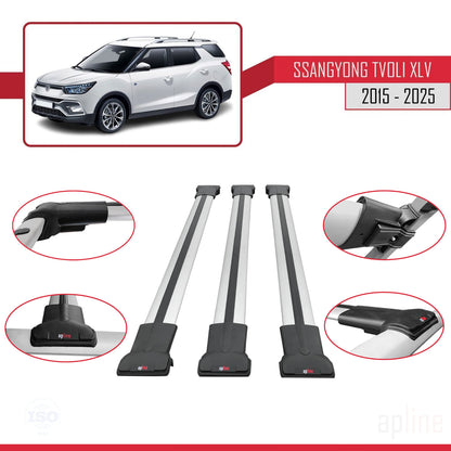 Compatible with Ssangyong Tivoli XLV 2015-2025 FLY Model Car Roof Rack Cross Bar Grey Aluminium 3 Bars