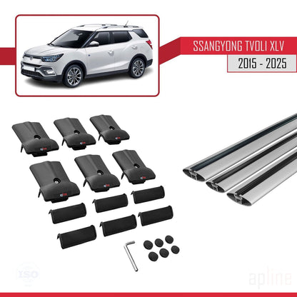 Compatible with Ssangyong Tivoli XLV 2015-2025 FLY Model Car Roof Rack Cross Bar Grey Aluminium 3 Bars