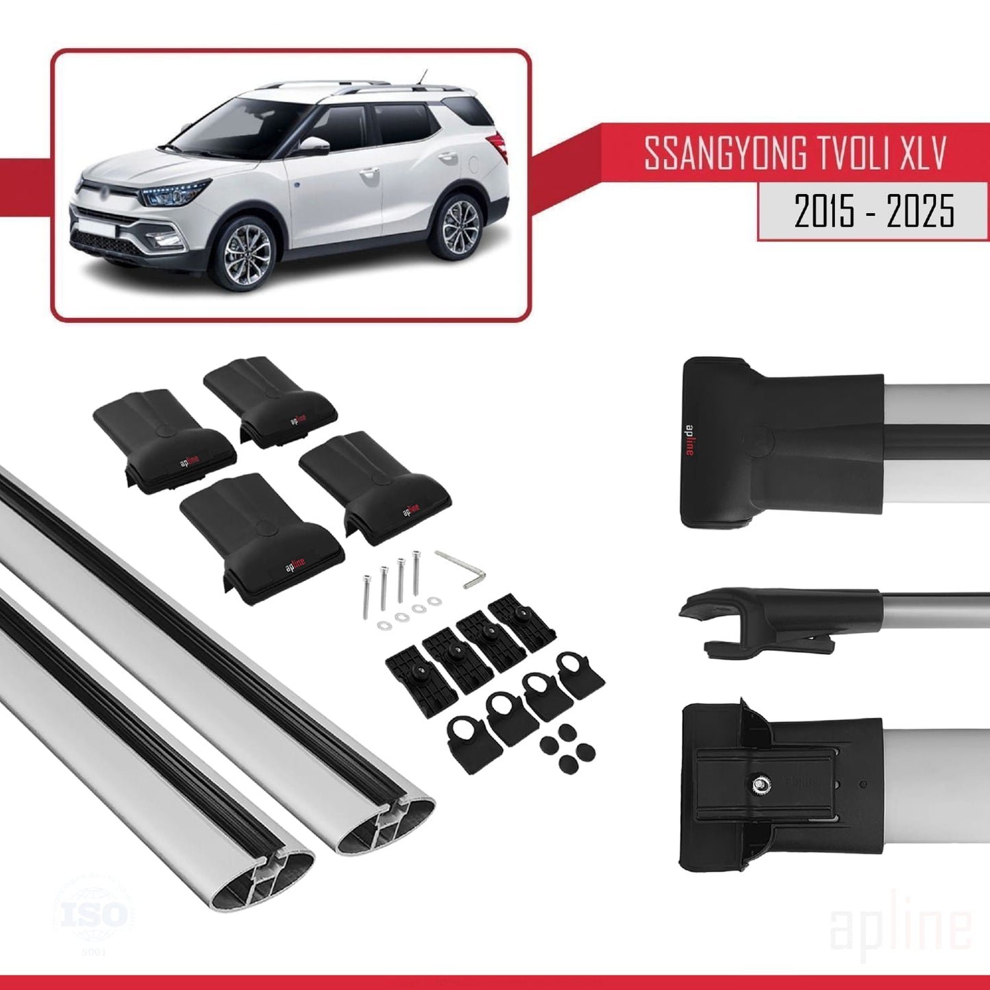 Compatible with Ssangyong Tivoli XLV 2015-2025 FLY Model Car Roof Rack Cross Bar Grey Aluminium 2 Bars