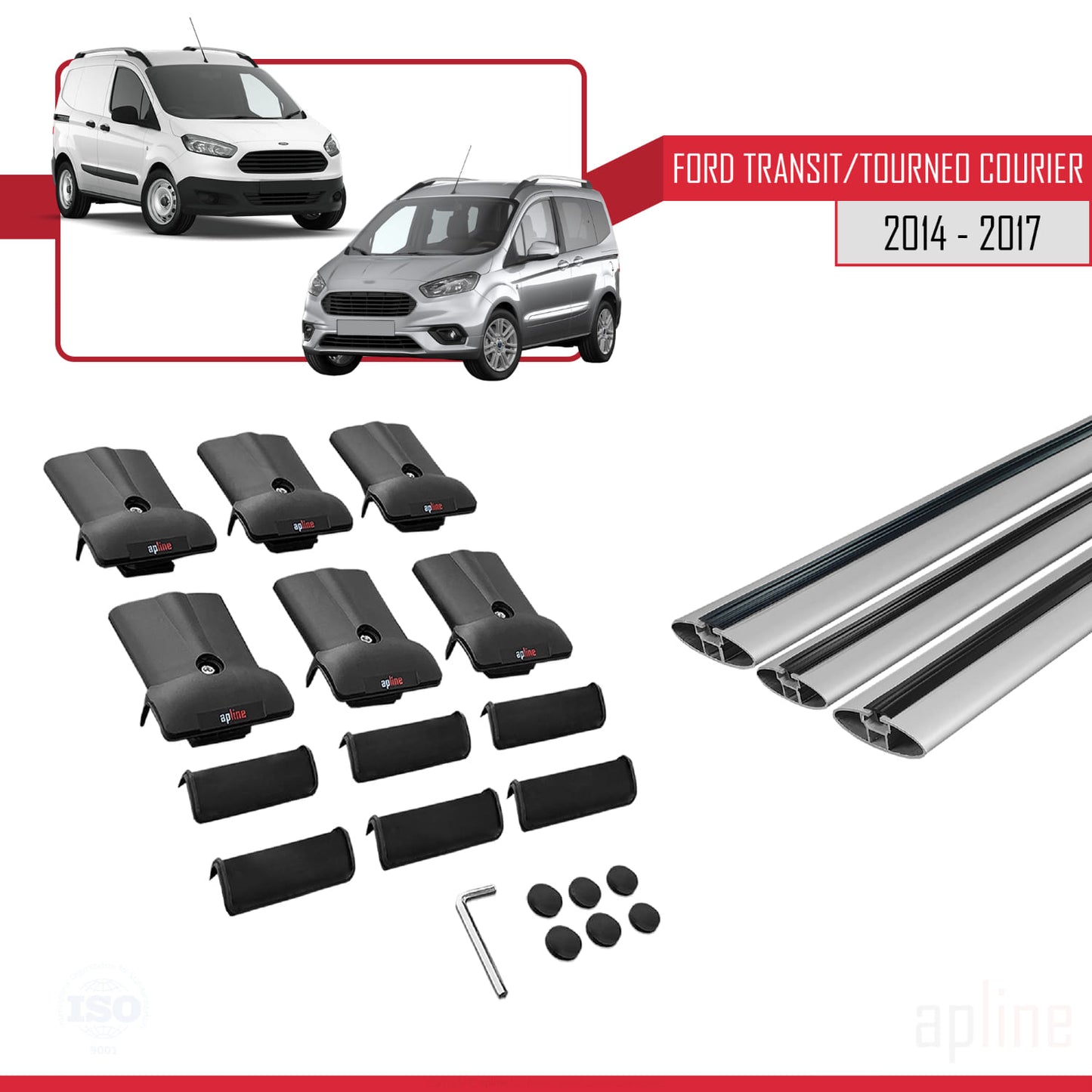 Compatible with Ford Transit/Tourneo Courier Pre-Facelift 2014-2017 FLY Model Car Roof Rack Cross Bar Grey Aluminium 3 Bars