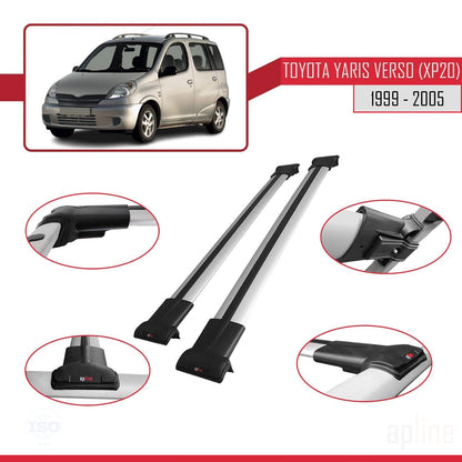 Compatible with Toyota Yaris Verso (XP20) 1999-2005 FLY Model Car Roof Rack Cross Bar Grey Aluminium 2 Bars
