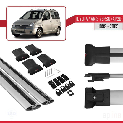 Compatible with Toyota Yaris Verso (XP20) 1999-2005 FLY Model Car Roof Rack Cross Bar Grey Aluminium 2 Bars