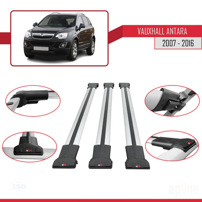 Compatible with Vauxhall Antara 2007-2016 FLY Model Car Roof Rack Cross Bar Grey Aluminium 3 Bars
