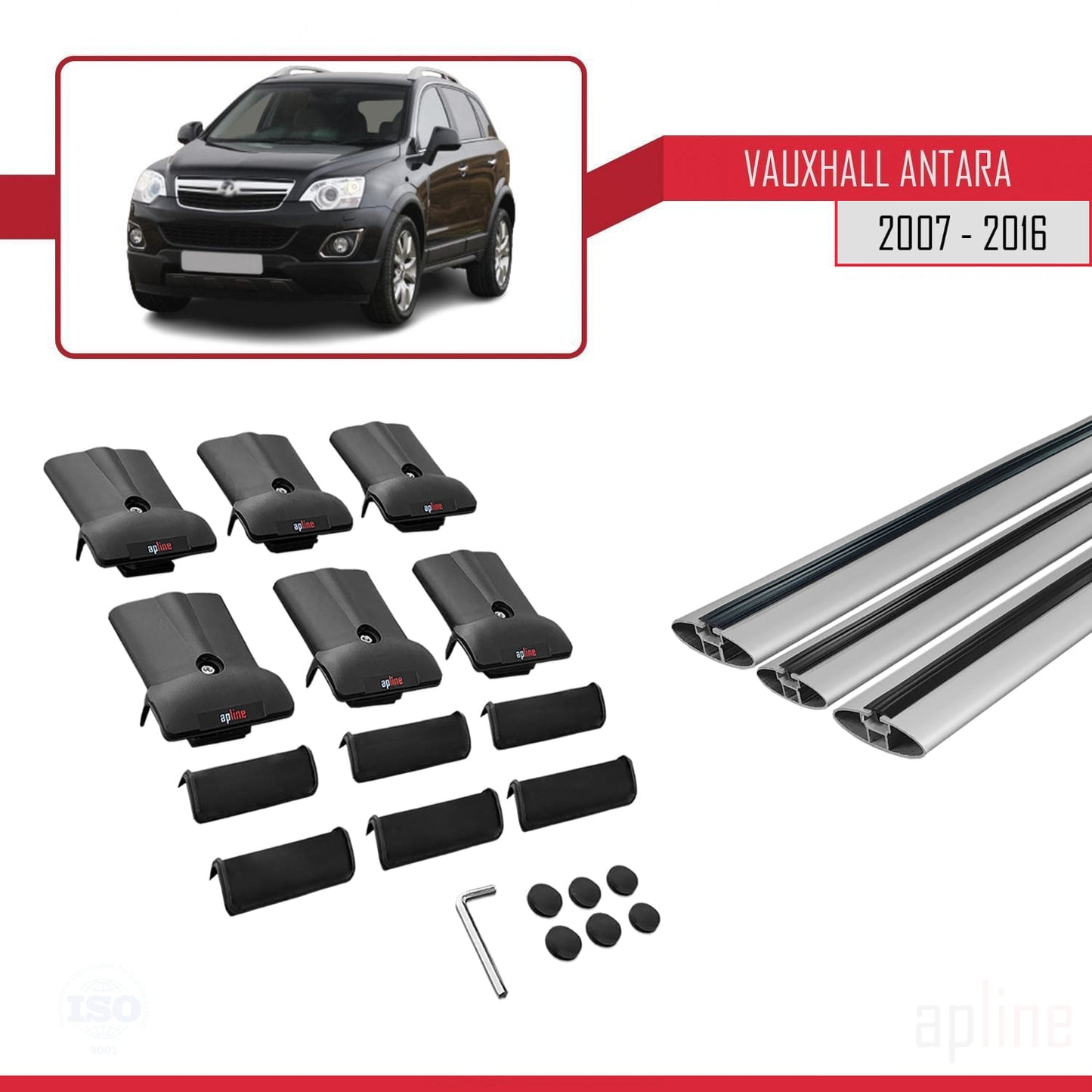 Compatible with Vauxhall Antara 2007-2016 FLY Model Car Roof Rack Cross Bar Grey Aluminium 3 Bars