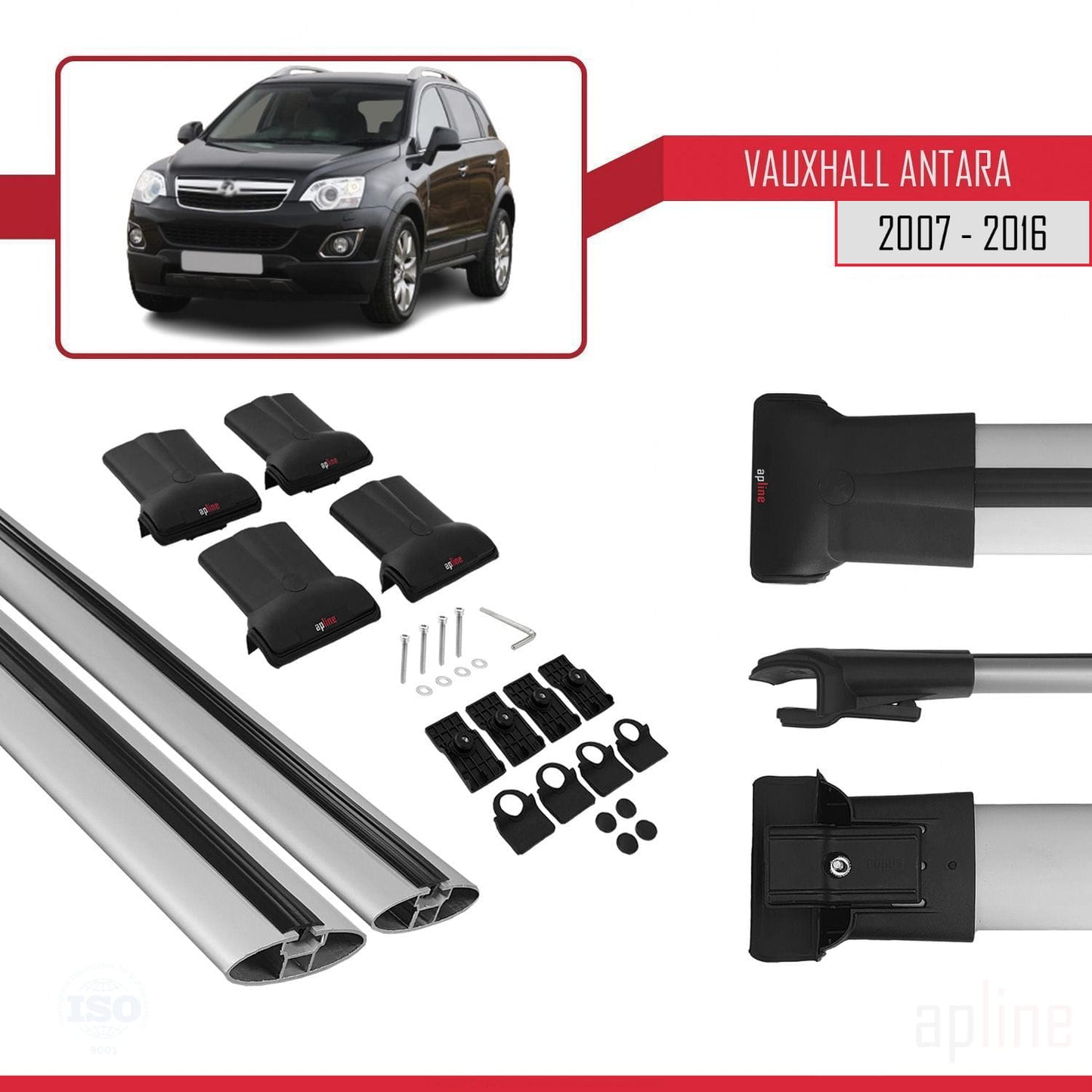 Compatible with Vauxhall Antara 2007-2016 FLY Model Car Roof Rack Cross Bar Grey Aluminium 2 Bars