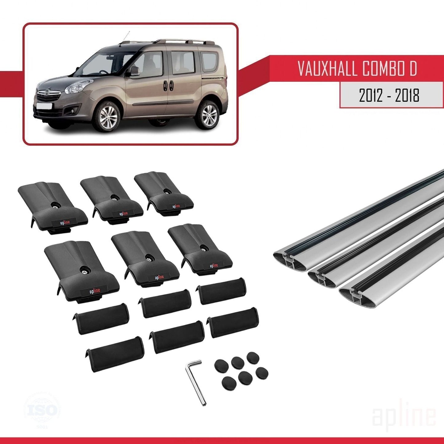 Compatible with Vauxhall Combo D 2012-2018 FLY Model Car Roof Rack Cross Bar Grey Aluminium 3 Bars