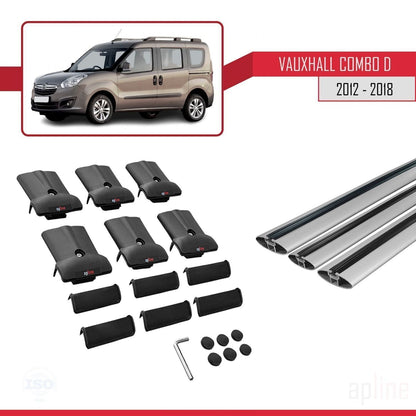Compatible with Vauxhall Combo D 2012-2018 FLY Model Car Roof Rack Cross Bar Grey Aluminium 3 Bars