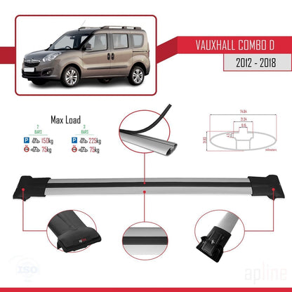 Compatible with Vauxhall Combo D 2012-2018 FLY Model Car Roof Rack Cross Bar Grey Aluminium 2 Bars