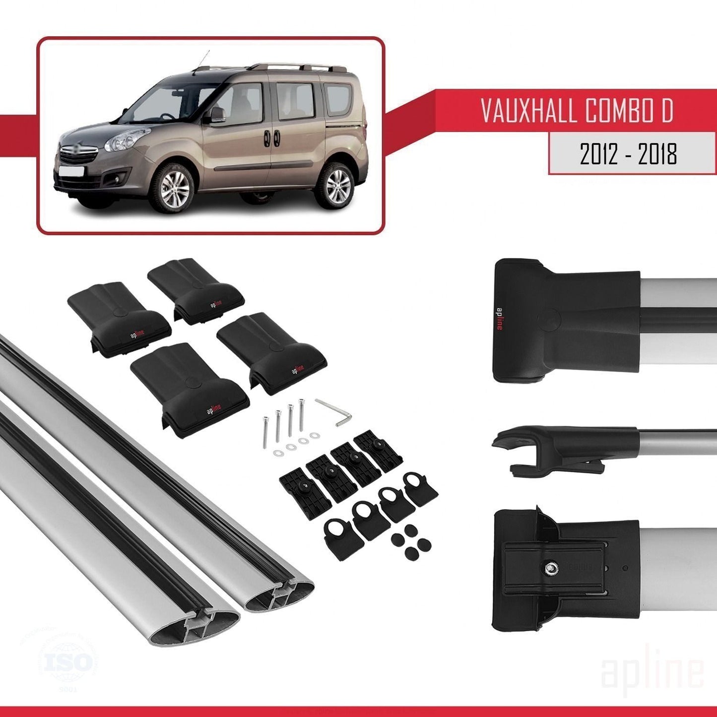 Compatible with Vauxhall Combo D 2012-2018 FLY Model Car Roof Rack Cross Bar Grey Aluminium 2 Bars