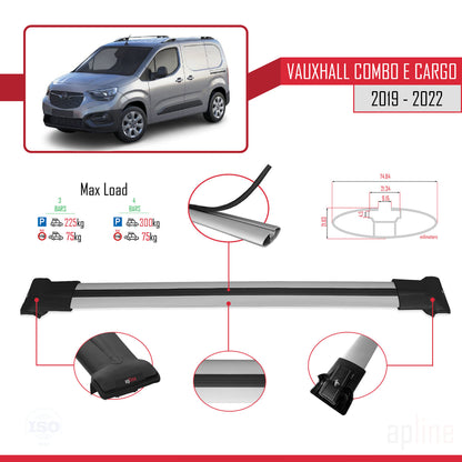 Compatible with Vauxhall Combo E Cargo 2019-2022 FLY Model Car Roof Rack Cross Bar Grey Aluminium 3 Bars
