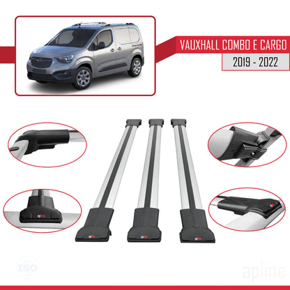 Compatible with Vauxhall Combo E Cargo 2019-2022 FLY Model Car Roof Rack Cross Bar Grey Aluminium 3 Bars