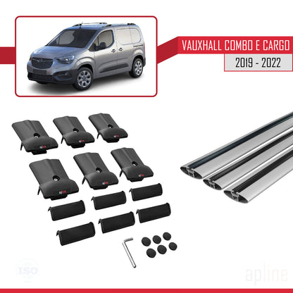 Compatible with Vauxhall Combo E Cargo 2019-2022 FLY Model Car Roof Rack Cross Bar Grey Aluminium 3 Bars