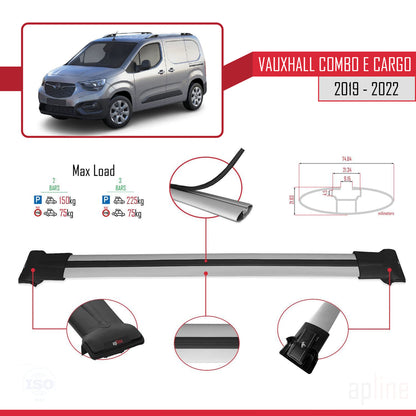 Compatible with Vauxhall Combo E Cargo 2019-2022 FLY Model Car Roof Rack Cross Bar Grey Aluminium 2 Bars