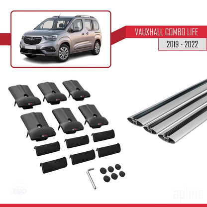 Compatible with Vauxhall Combo E Life 2019-2022 FLY Model Car Roof Rack Cross Bar Grey Aluminium 3 Bars