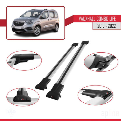 Compatible with Vauxhall Combo E Life 2019-2022 FLY Model Car Roof Rack Cross Bar Grey Aluminium 2 Bars