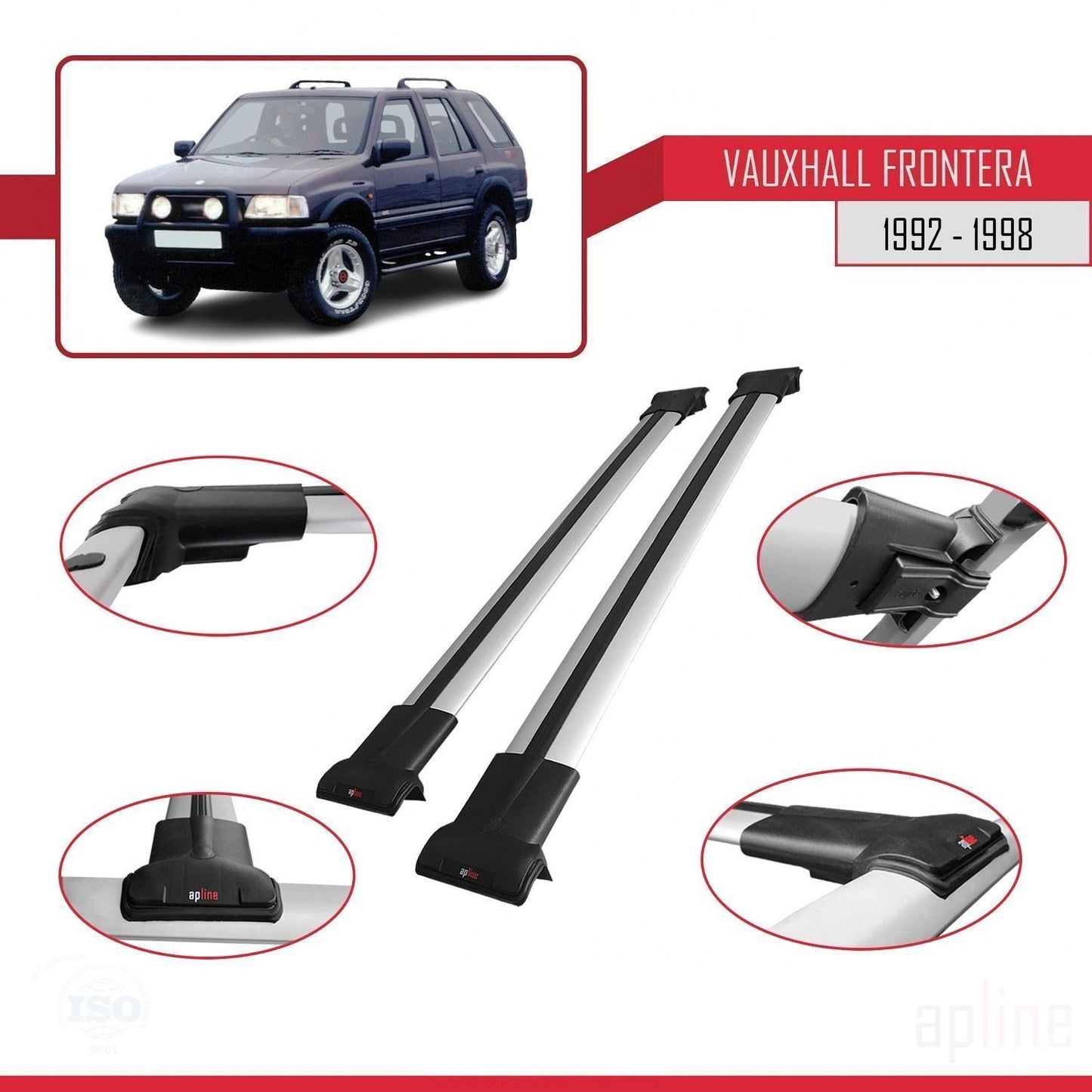 Compatible with Vauxhall Frontera 1992-1998 FLY Model Car Roof Rack Cross Bar Grey Aluminium 2 Bars