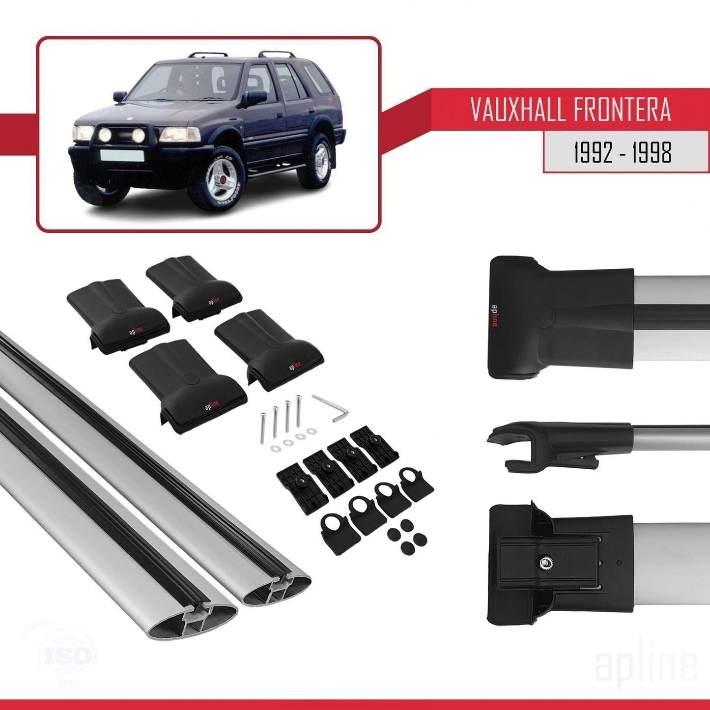 Compatible with Vauxhall Frontera 1992-1998 FLY Model Car Roof Rack Cross Bar Grey Aluminium 2 Bars