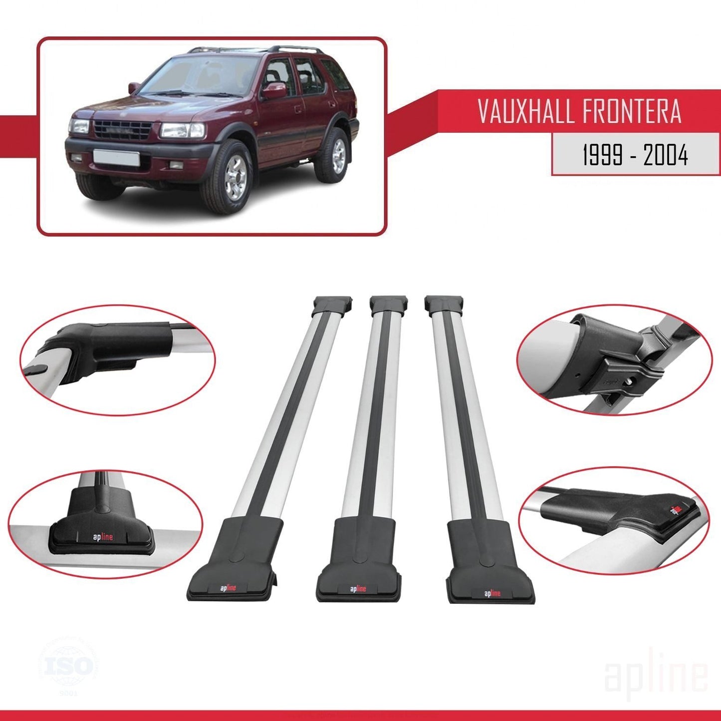 Compatible with Vauxhall Frontera 2 1999-2004 FLY Model Car Roof Rack Cross Bar Grey Aluminium 3 Bars