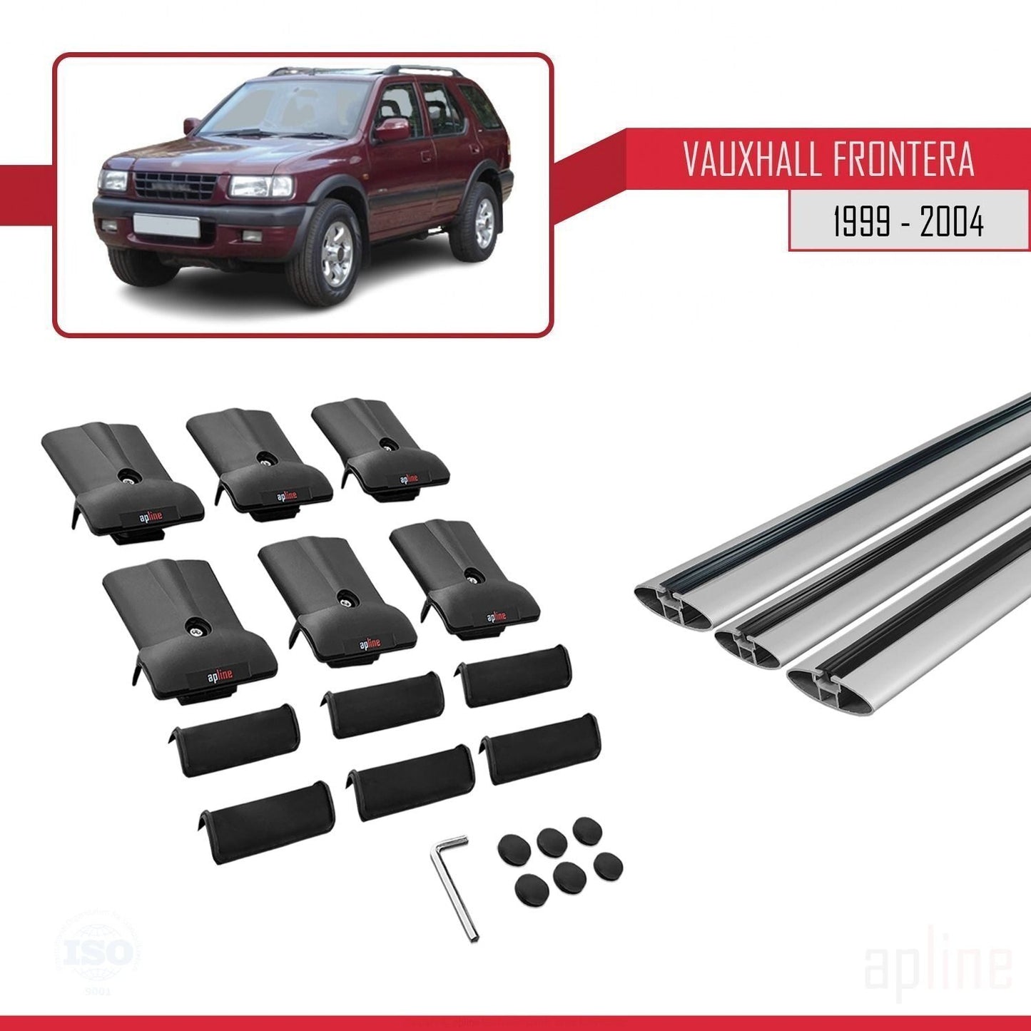 Compatible with Vauxhall Frontera 2 1999-2004 FLY Model Car Roof Rack Cross Bar Grey Aluminium 3 Bars
