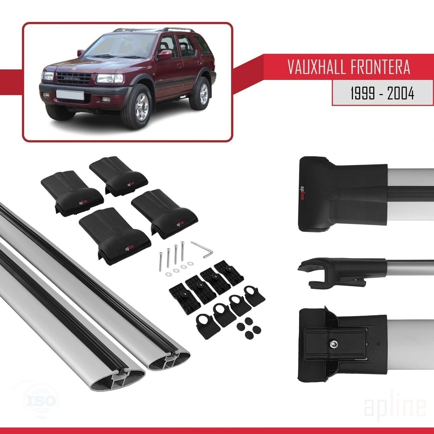 Compatible with Vauxhall Frontera 2 1999-2004 FLY Model Car Roof Rack Cross Bar Grey Aluminium 2 Bars