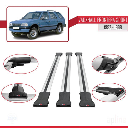Compatible with Vauxhall Frontera Sport 1992-1998 FLY Model Car Roof Rack Cross Bar Grey Aluminium 3 Bars