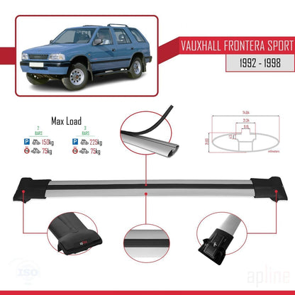 Compatible with Vauxhall Frontera Sport 1992-1998 FLY Model Car Roof Rack Cross Bar Grey Aluminium 2 Bars