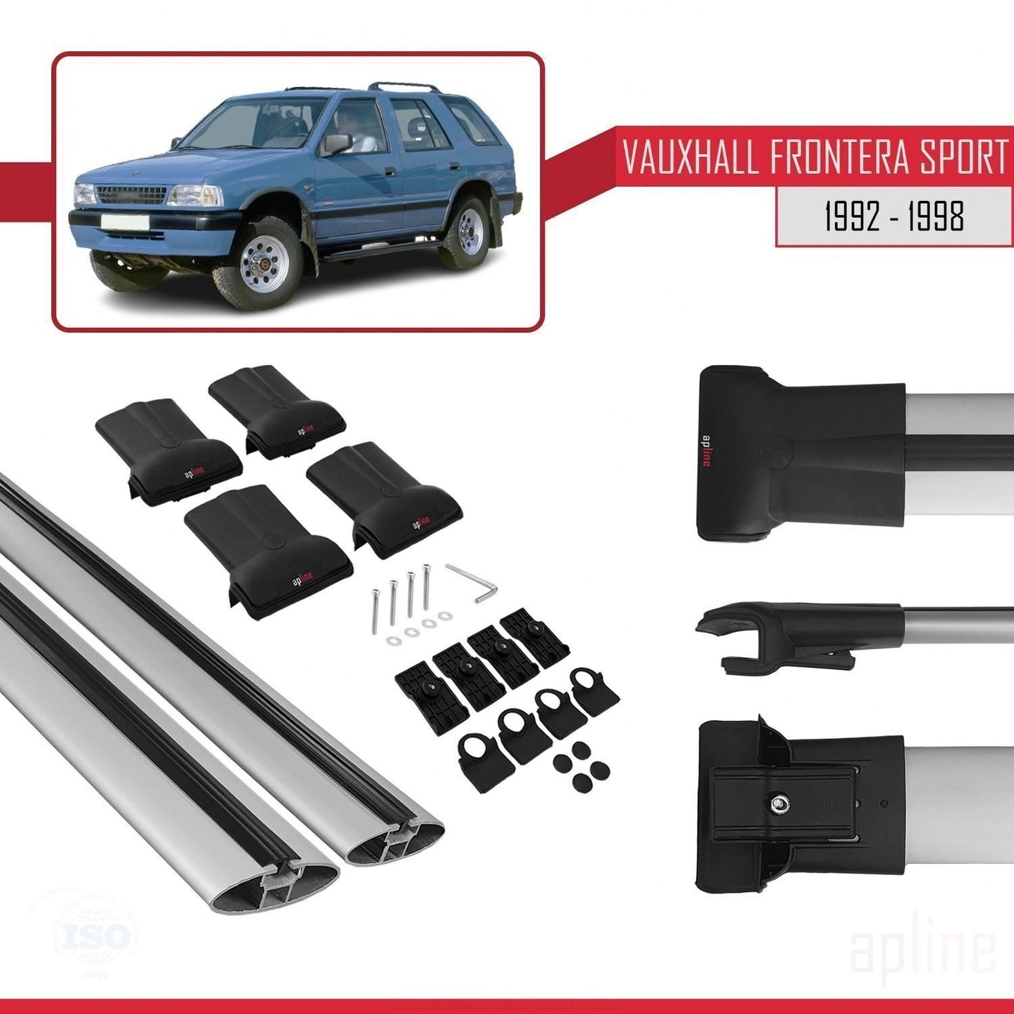 Compatible with Vauxhall Frontera Sport 1992-1998 FLY Model Car Roof Rack Cross Bar Grey Aluminium 2 Bars