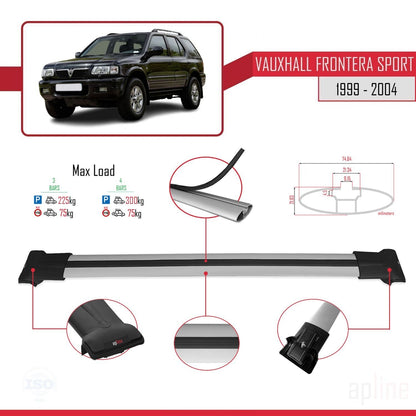 Compatible with Vauxhall Frontera 2 Sport 1999-2004 FLY Model Car Roof Rack Cross Bar Grey Aluminium 3 Bars